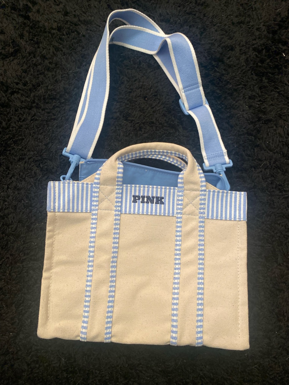 Canvas Tote with Blue Stripe Trim